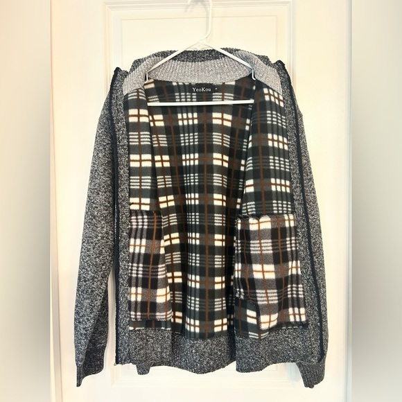 YeoKou Men’s Gray Full-Zip Sweater Jacket with Fleece Lining – Size Small - Picture 5 of 6